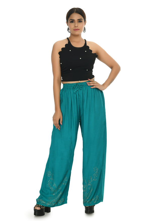 Women's Rama Green Color Siroski Work Palazzo - Moeza