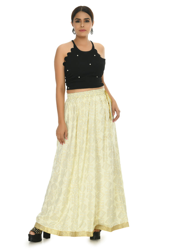 Women's Off White Color Printed Lehenga (Lancha) - Moeza