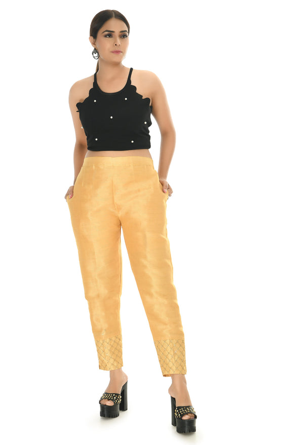 Women's Golden Color Pants - Moeza