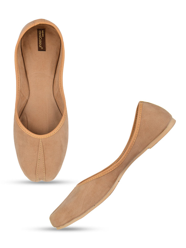 Women's Nude Suede  Indian Ethnic Comfort Footwear - Desi Colour