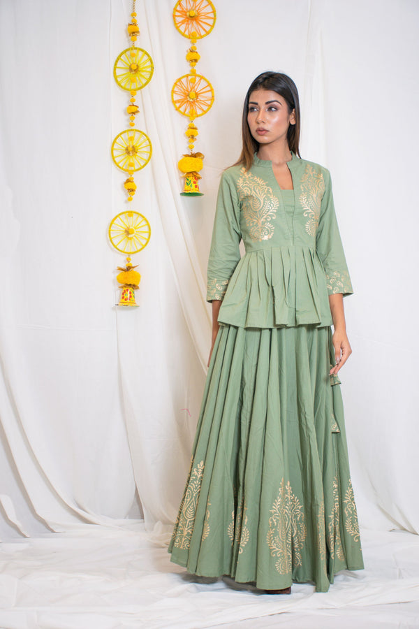 Women's Green Lehenga Set (2Pc Set) - Saras The Label