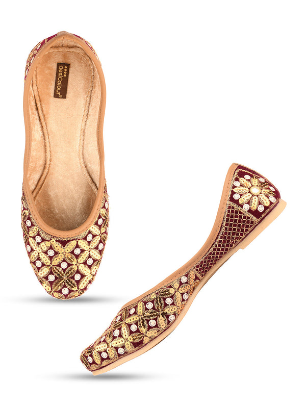 Women's Maroon Gold  Indian Ethnic Comfort Footwear - Desi Colour