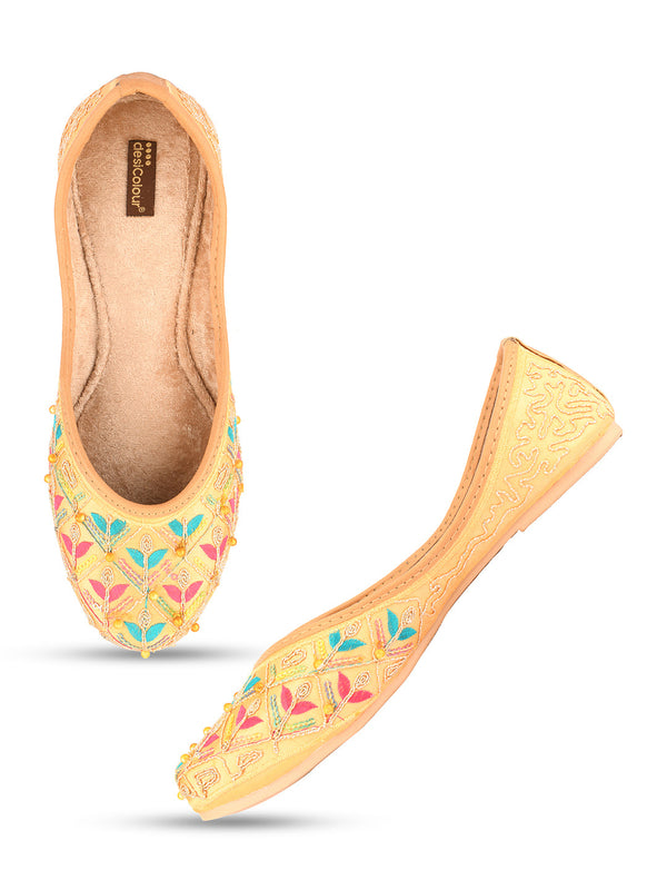 Women's Gold Multi  Indian Ethnic Comfort Footwear - Desi Colour