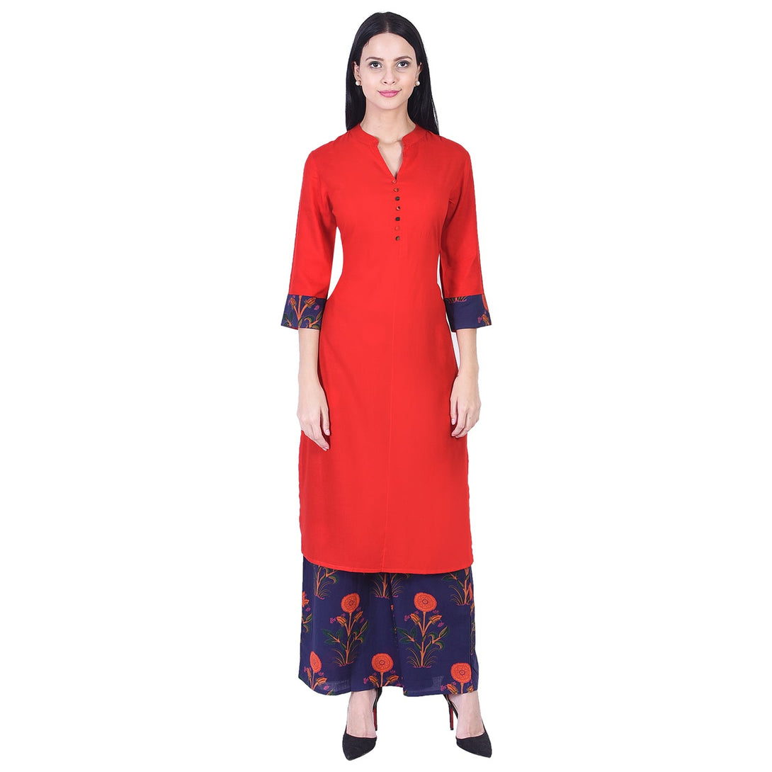 Women's Rayon Solid Straight Red::Blue Kurta With Palazzo (Skf008Red) - Deckedup