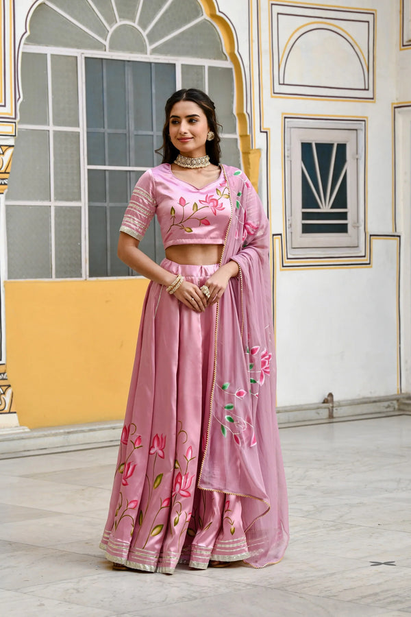 Women's Mauve Lehenga In Satin Silk- (3Pc Set)  - Saras The Label