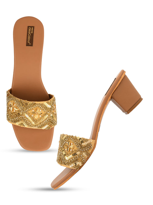 Women's Gold Heels  Indian Ethnic Comfort Footwear - Desi Colour