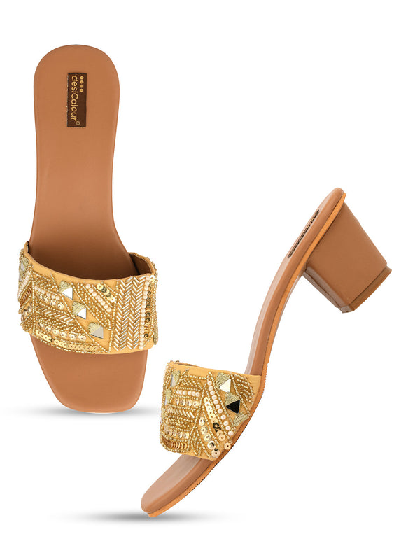 Women's Gold Heels  Indian Ethnic Comfort Footwear - Desi Colour