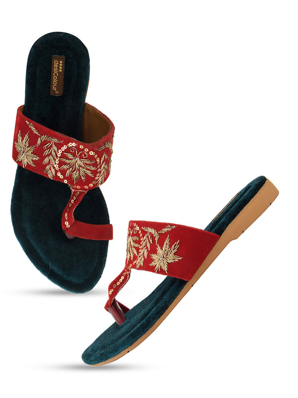 Women's Red Slipper  Indian Ethnic Comfort Footwear - Desi Colour