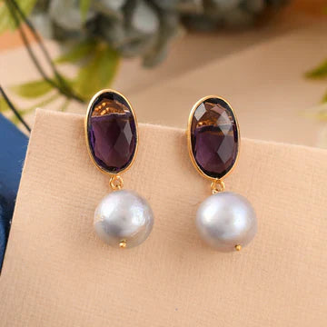 Women's Amethyst And Pearl Earrings - Avisha