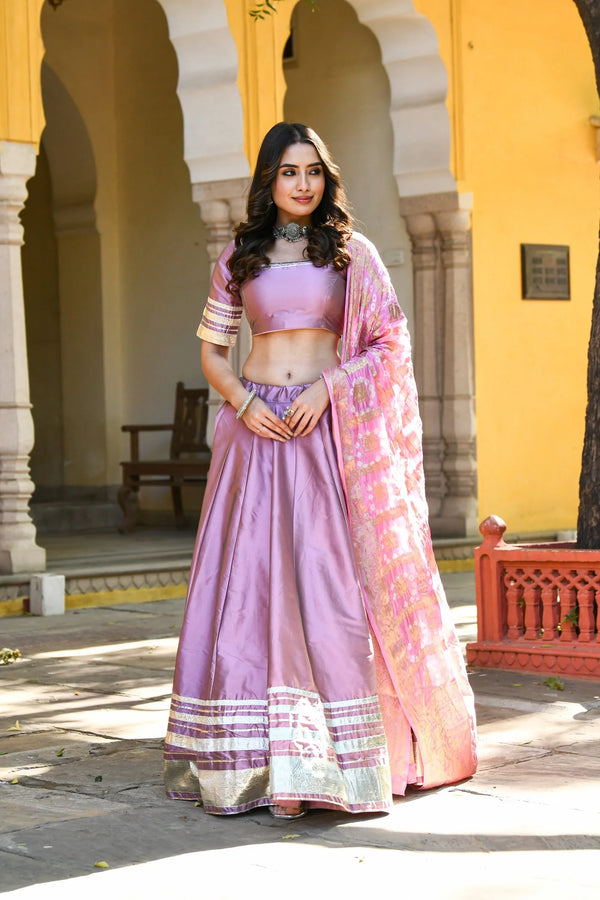 Women's Mauve Lehenga In Silk- 3Pc Set - Saras The Label