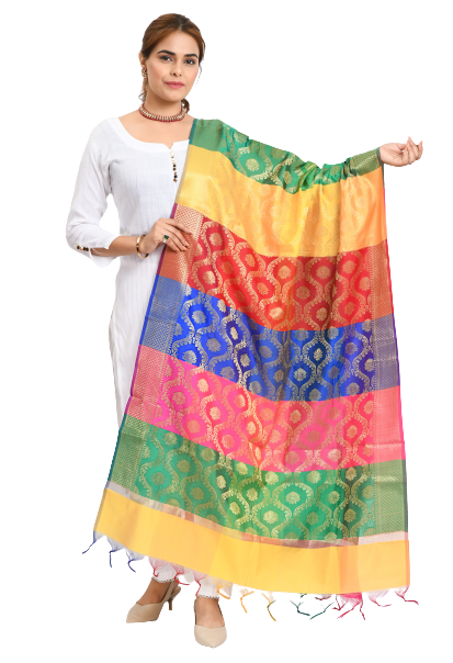 Women's Banarsi Silk Floral Woven Design Multi Dupatta - Moeza