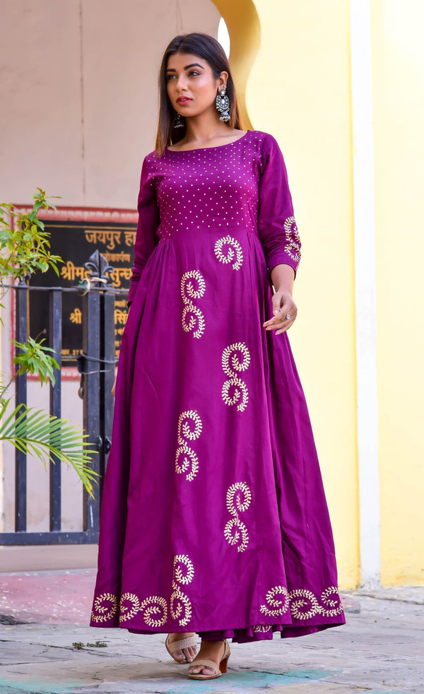 Women's Purple Anarkali Dress (1Pc) - Saras The Label