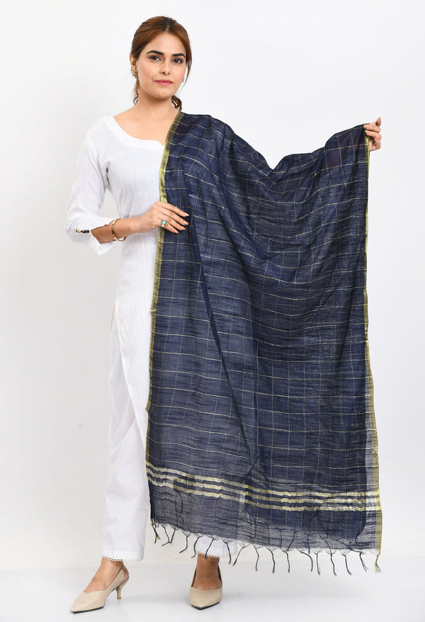 Women's Cotton Zari Box Navy Blue Dupatta - Moeza