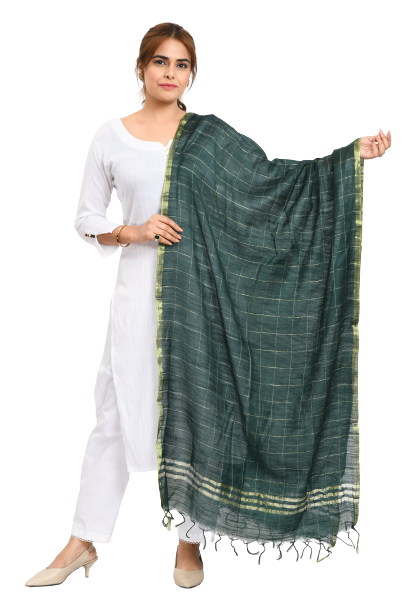 Women's Cotton Zari Box Bottle Green Dupatta - Moeza