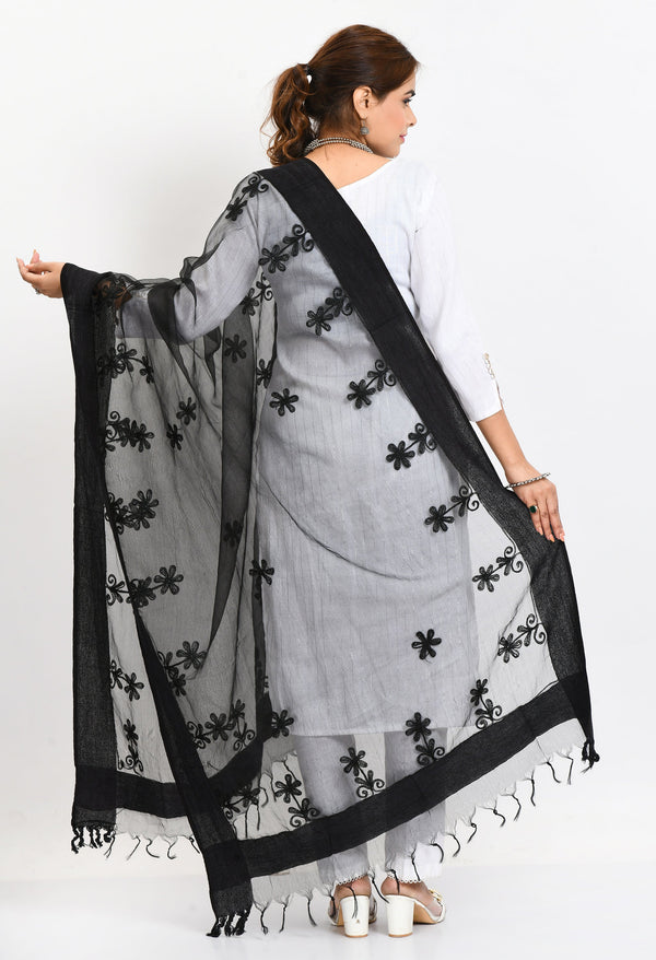 Women's Orgenza All Over Chikan Work Black Dupatta - Moeza