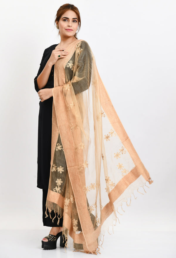 Women's Orgenza All Over Chikan Work Golden Dupatta - Moeza