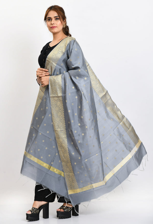 Women's Banarsi Silk Woven Design Grey Dupatta - Moeza