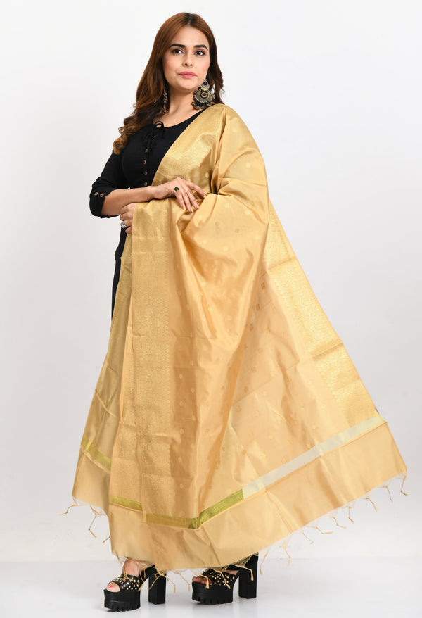 Women's Banarsi Silk Woven Design Golden Dupatta - Moeza