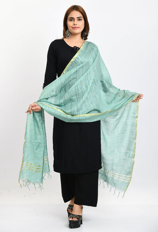 Women's Cotton Zari Box Pista Green Dupatta - Moeza