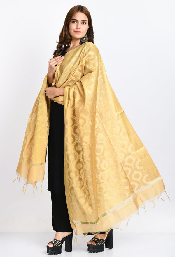 Women's Banarsi Silk All Over  Woven Design Golden Dupatta - Moeza