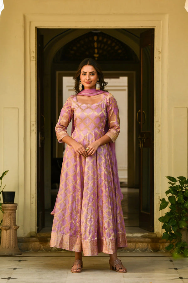 Women's Purple Anarkali Suit - (3Pcs) - Saras The Label