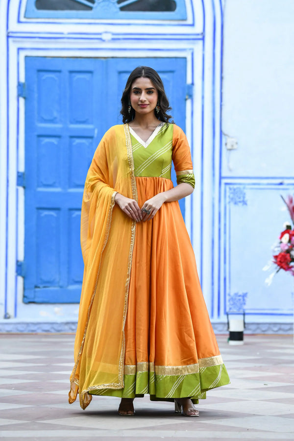 Women's Yellow Anarkali Gown With Dupatta - (2Pcs) - Saras The Label