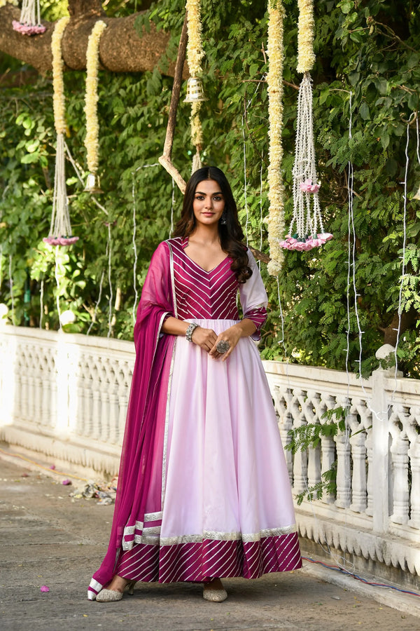 Women's Pink Anarkali Gown With Dupatta - (2Pcs) - Saras The Label