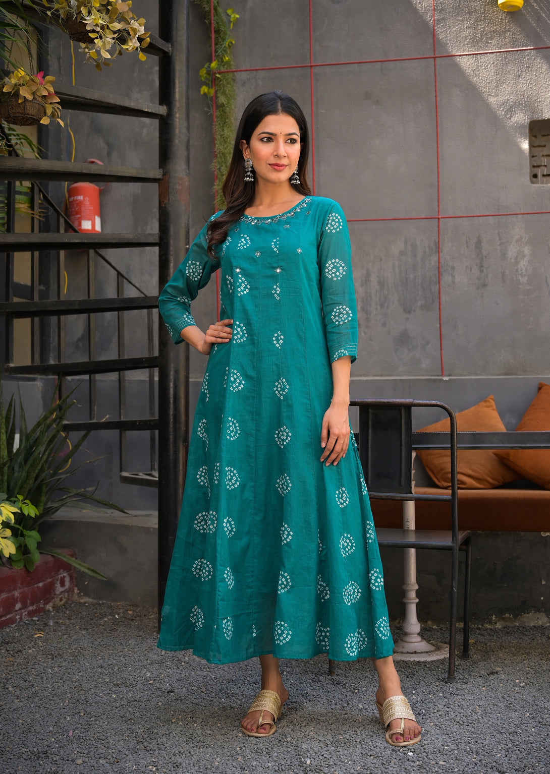 Women's Teal Green Printed Kurta - Yufta