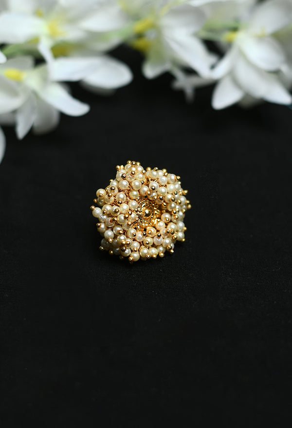 Women's Gold-Plated With Pearls Ring - Kamal Johar