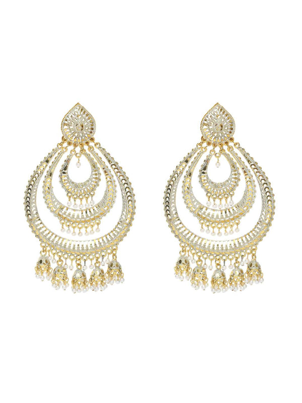 Johar Kamal Latest design triple circle white & golden Earrings Jker_038