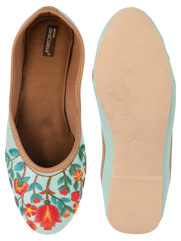 Women's Sky Blue Florals  Indian Ethnic Comfort Footwear - Desi Colour