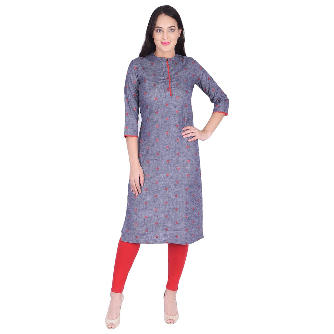 Women's Cotton Handloom Blue Straight Kurta (Skf015) - Deckedup