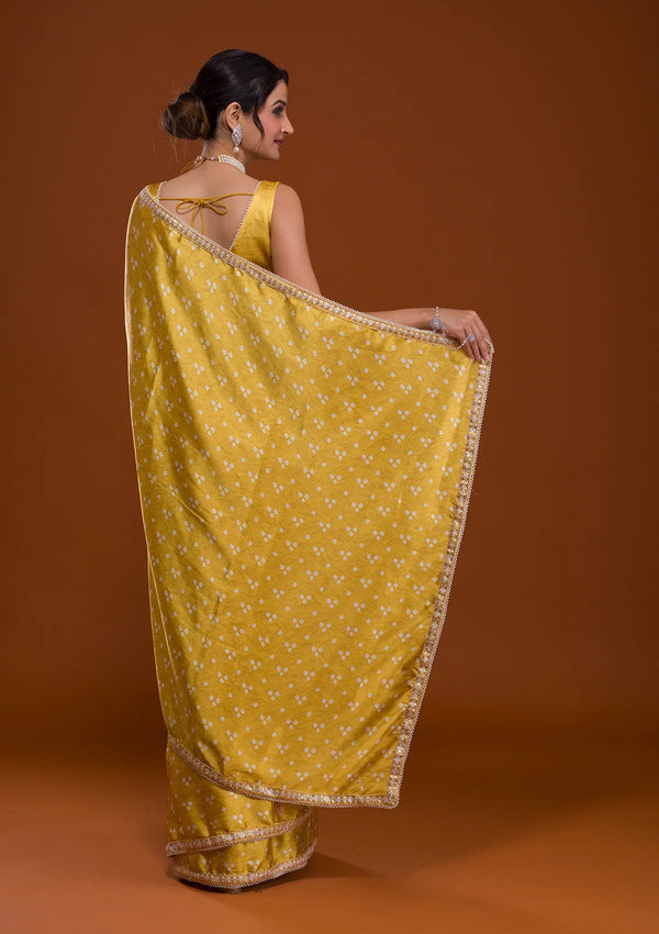 Women's Yellow Sequins Embroidery Lace Saree - Vamika