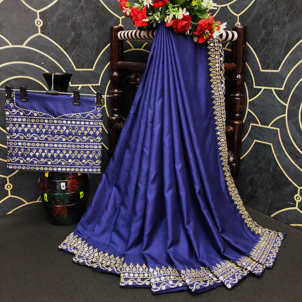 Women's Blue Bengalori Silk Embroidery With Sequence Work Saree - Vamika