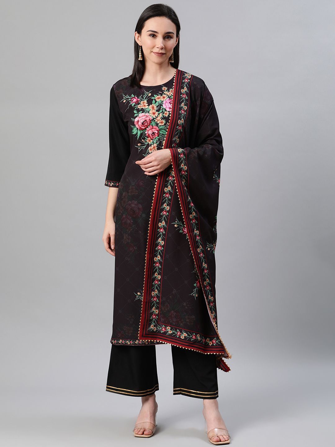 Women Black Color Kurta with Palazzo & Dupatta Set by Ziyaa (3 Pc Set)