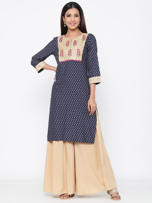 Women's Indigo Rayon Printed Straight Kurta - Juniper