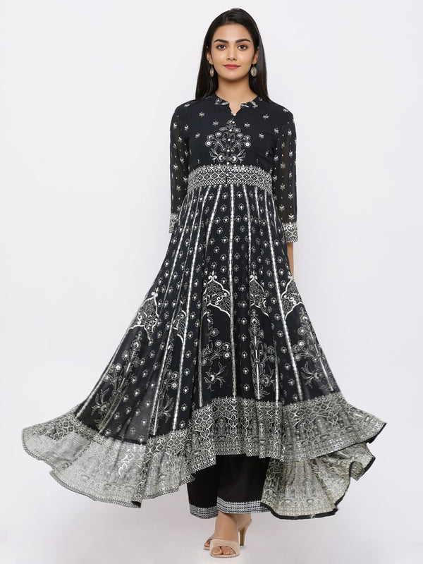 Women's Georgette Printed Anarkali Kurta With Palazzo - Juniper