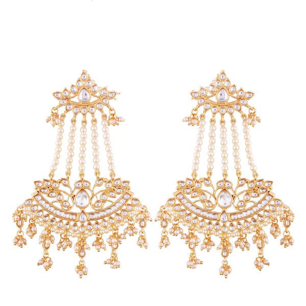 Women's Traditional Gold Plated Zinc Alloy Kundan And Pearl Zinc Earrings  - i jewels