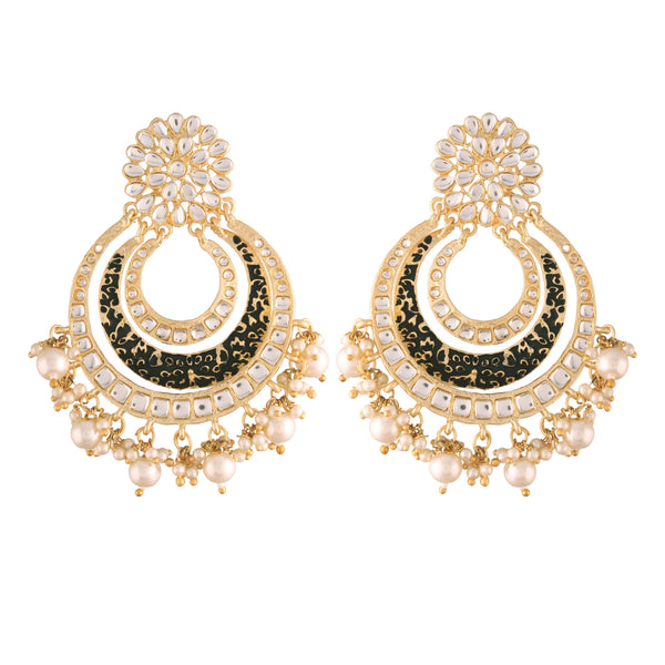 Women's Black Traditional Gold Plated Alloy Handmade Enamel Meenakari Earrings  - i jewels