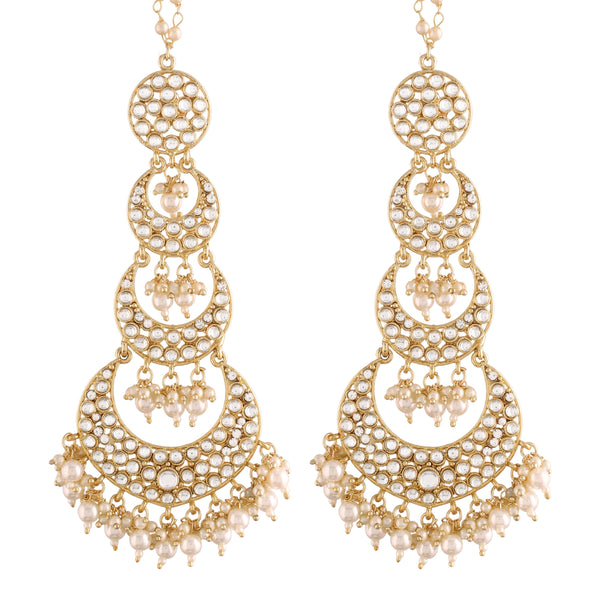 Women's  Gold Plated White Kundan Stones & Pearl Earrings - i jewels