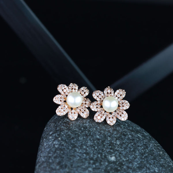 Women's I Jewels Valentine'S Special Rose Gold-Plated & White Floral Studs Earrings (E2974) - I Jewels