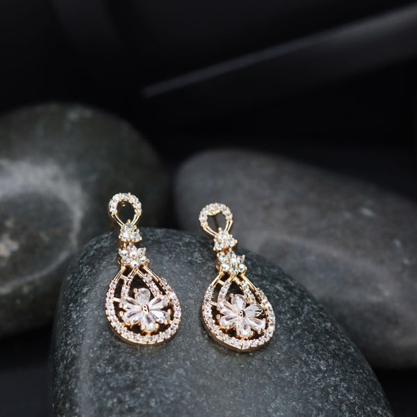 Women's I Jewels Valentine'S Special Rose Gold Plated & White Ad Studded Drop Earrings (E2976) - I Jewels