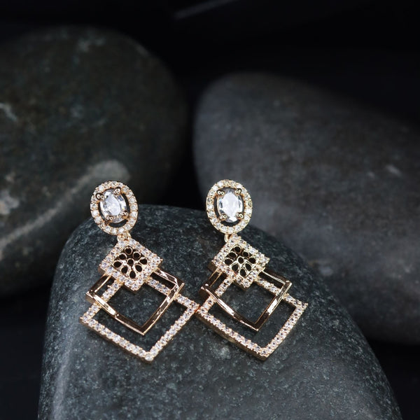 Women's I Jewels Valentine'S Special Rose Gold Plated & White Ad Studded Drop Earrings (E2977) - I Jewels