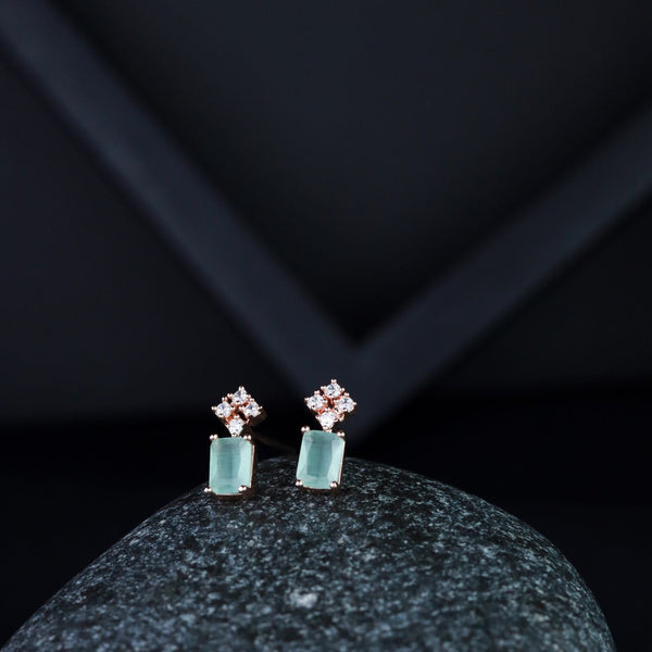 Women's Valentine'S Special 18K Rose Gold Plated Mint Cz & American Diamond Beautiful Studs Earrings (E3069Min) - I Jewels