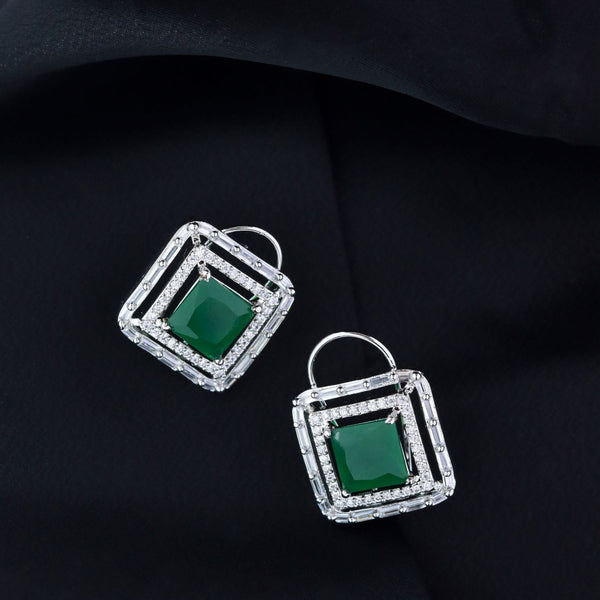 Women's Silver Plated Glittering Crystal Ad Stone Studs Earrings (E3071Zg) - I Jewels