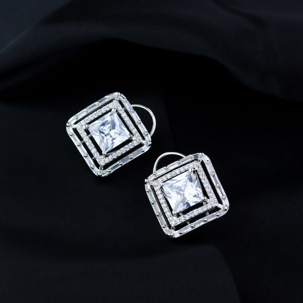 Women's Silver Plated Glittering Crystal Ad Stone Studs Earrings (E3071Zg) - I Jewels