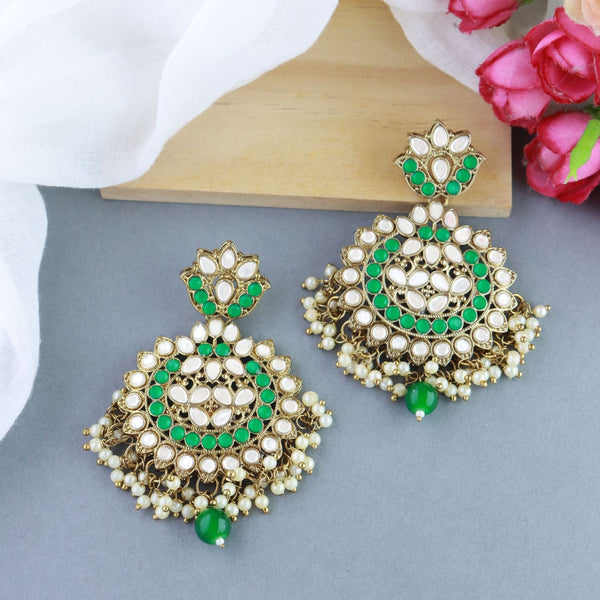 Women's 18K Gold Plated Traditional Kundan & Stone Studded Chandbali Earrings (E3078G) - I Jewels