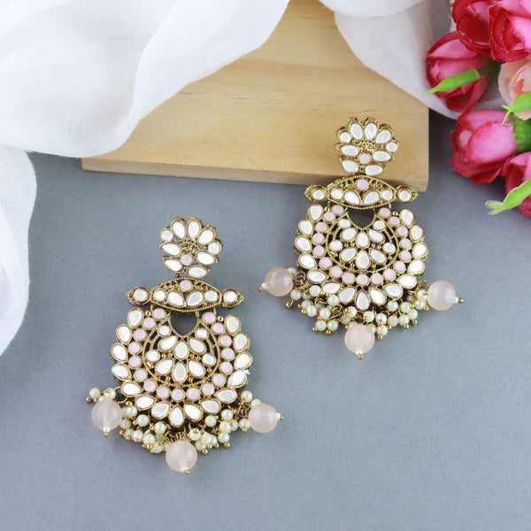 Women's 18K Gold Plated Traditional Kundan & Stone Studded Chandbali Earrings (E3080Pe) - I Jewels