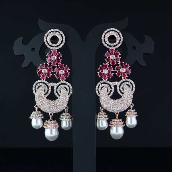 Women's Rosegold Plated Glittering Crystal Ad Stone Studs Earrings (E3071Zg) - I Jewels