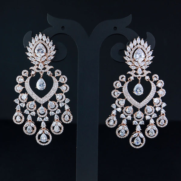 Women's Rosegold Plated Glittering Crystal Ad Stone Studs Earrings (E3071Zg) - I Jewels